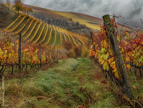 Weinanbau, Weinberg mit Weisswein oder rotwein in idyllischer Landschaft photo