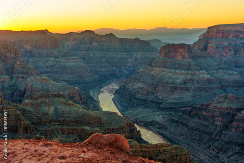 Sunset Glow on Snaking River in the Grand Canyon