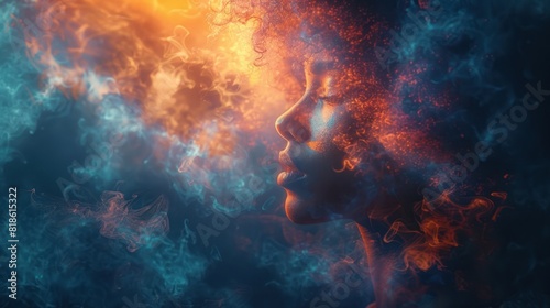 Ethereal Woman: A Vision in Colorful Smoke