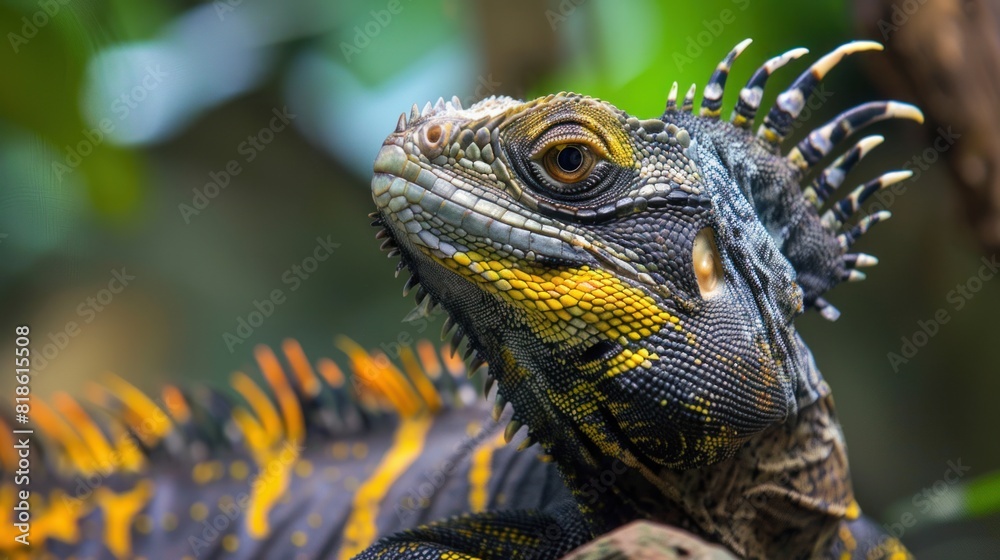 Fototapeta premium Majestic Lizard Perched on Tree Branch
