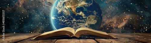 Open book cradling the Earth, symbolizing the power of education to change the world photo