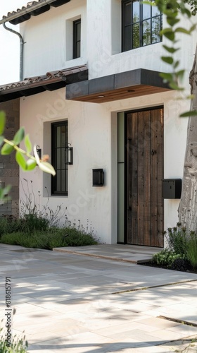 Modern house with rustic entrance door Generative AI