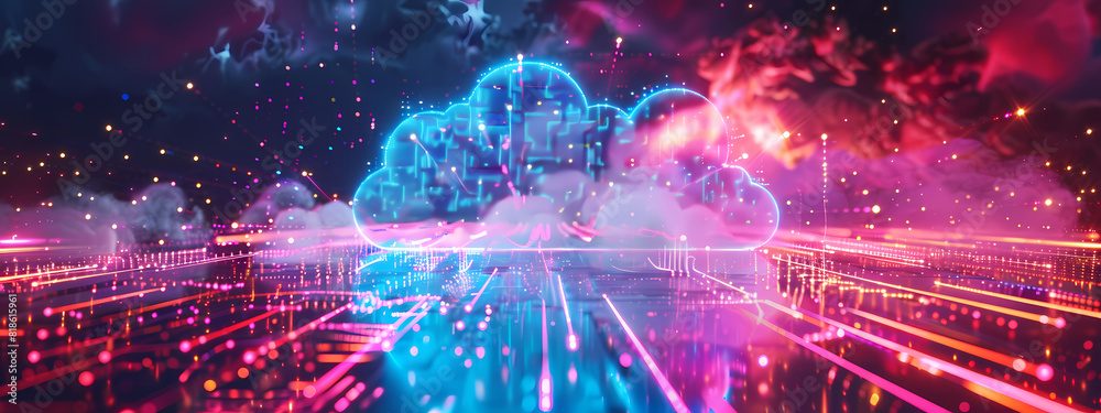 Digital Cloud with Neon Lights