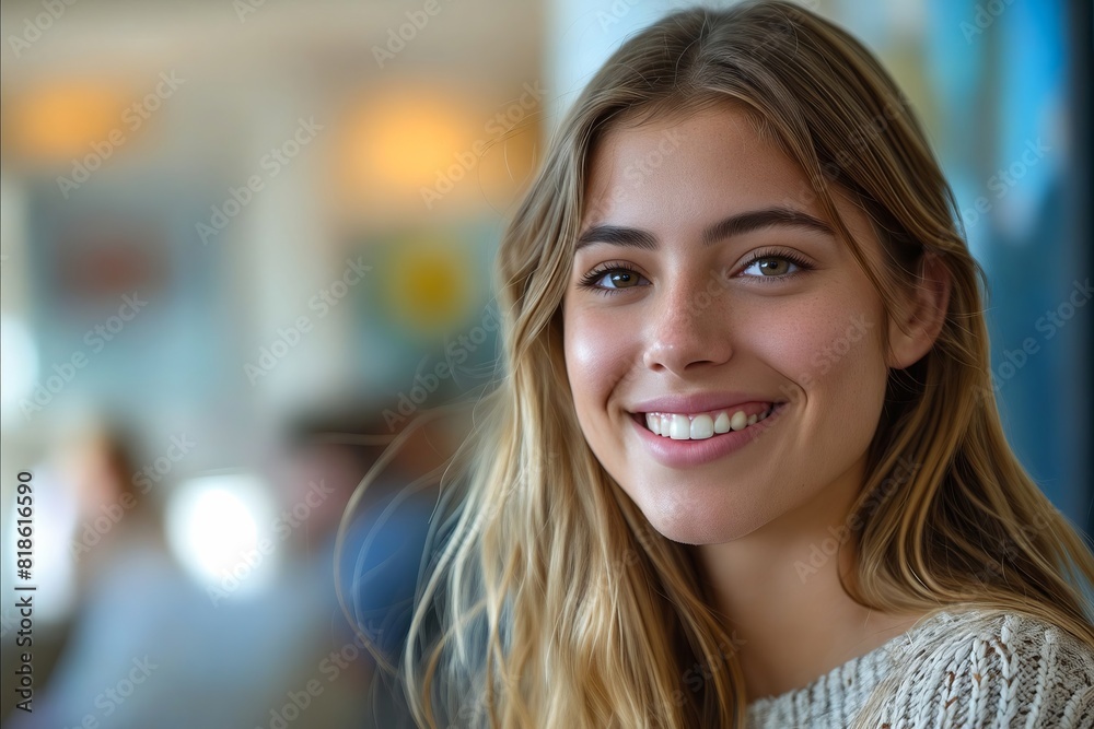 A smiling woman in a restaurant. A smiling woman in a restaurant.