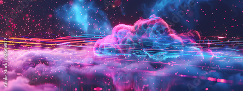 Digital Cloud with Neon Lights