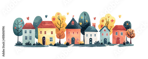 Cute tiny houses. Cartoon small town houses, minimalism city buildings. Isolated on a white background.. vector simple illustration