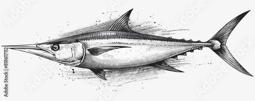 Swordfish hand drawn sketch in doodle style. vector simple illustration