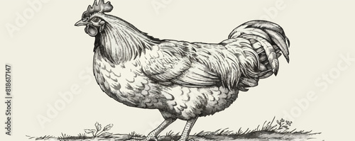 chicken Engraving style. Simple pencil drawing vector