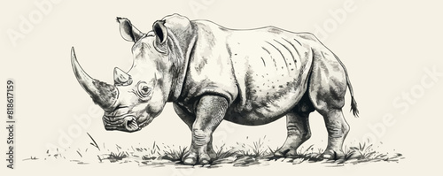 rhinoceros Engraving style. Simple pencil drawing. vector simple illustration