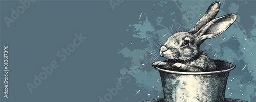 Rabbit jumping out of a top hat hand drawn. vector simple illustration