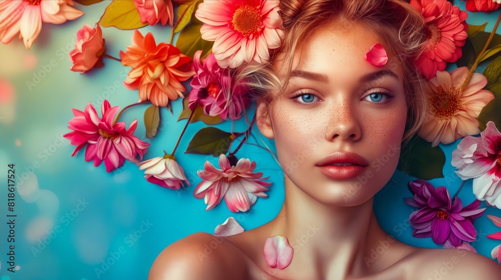 A beautiful woman with flowers in her hair. A beautiful woman with flowers in her hair.