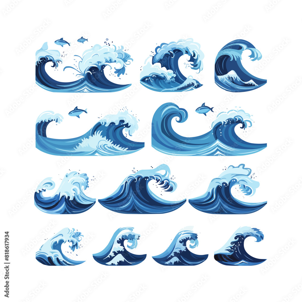 Blue waves icon vector set. Wave illustration sign collection. ocean symbol. vector illustration isolated white Blue waves icon vector set. Wave illustration sign collection. ocean symbol. vector illustration isolated white