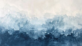 A minimalist abstract watercolor painting on canvas with delicate, translucent washes of gray and blue