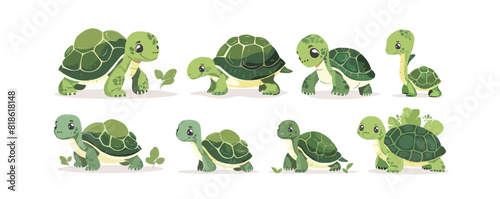 Cute Turtle with Shell and Short Feet Engaged in Different Activity Vector Set. vector simple illustration