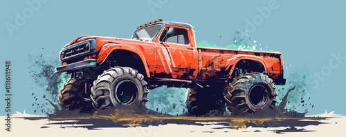 Monster truck. Isolated on background. Cartoon vector illustration