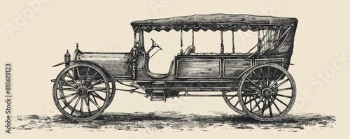 Vintage carriage retro, sketch drawn in ink. vector simple illustration
