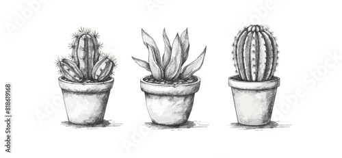 Cactus set hand drawn sketch Plants. vector simple illustration