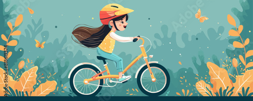 kid girl riding bicycle vector flat isolated illustration