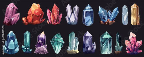 Crystals icon vector set. Minerals illustration sign collection. Stones symbol. Mine