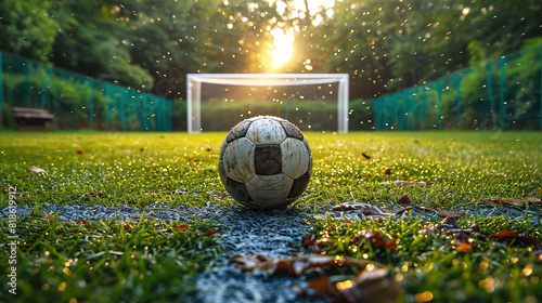 Thrills Textured Soccer Game Field with a Ball in Front of the Soccer Goal  © S-Rika