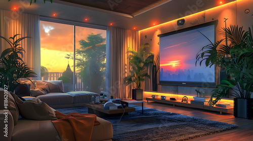 Big Tv In A Living Room. Elegant living room with big tv screen