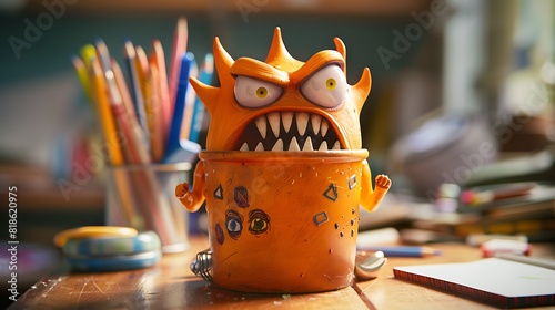 Angry monster in the pencil holder photo