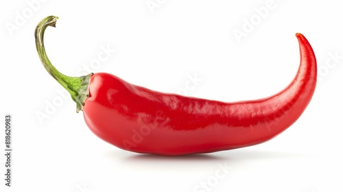 Vibrant red chili pepper isolated  green stem  perfect for food advertising  clean white background  studio light