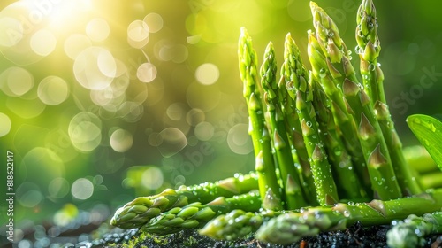 Fresh green asparagus vegetable with water drops closeup photo