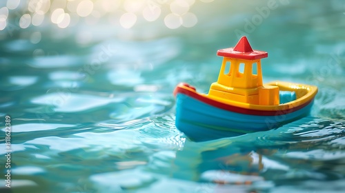 Bright children's toy boat in the pool photo