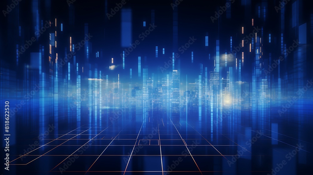 Blue background with a dark blue gradient and a digital dot pattern  in a futuristic technological abstract style