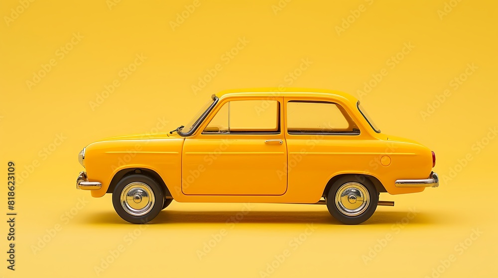 Classic toy car isolated yellow background Classic toy car isolated yellow background