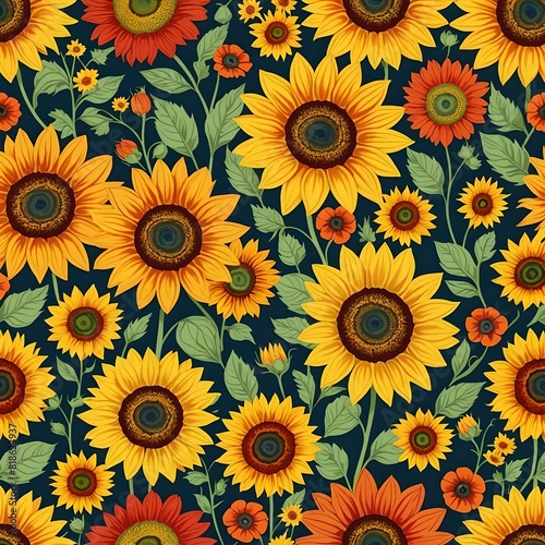 seamless pattern with sunflowers