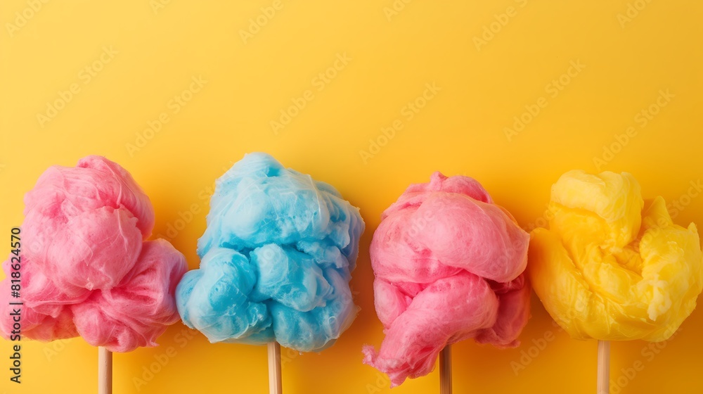 Colorful cotton balls on yellow background Colorful cotton balls on yellow background