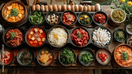 A minimalist celebration of the Korean Chuseok festival, featuring traditional foods and decorations