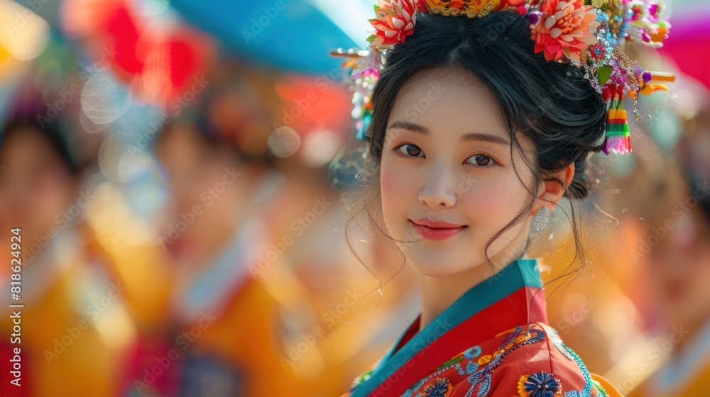 Elegant and simple Korean traditional dance costumes in a festival setting Elegant and simple Korean traditional dance costumes in a festival setting