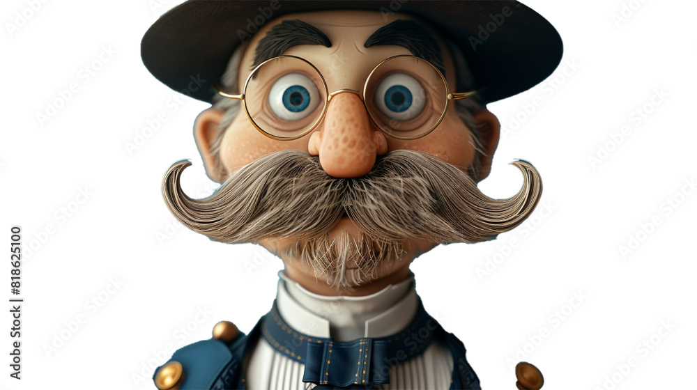 Famous fictional character with a iconic moustache isolated on white background.PNG file. 