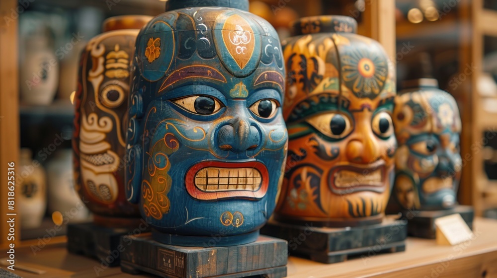 Obraz premium Simple and elegant Korean traditional masks displayed during a festival