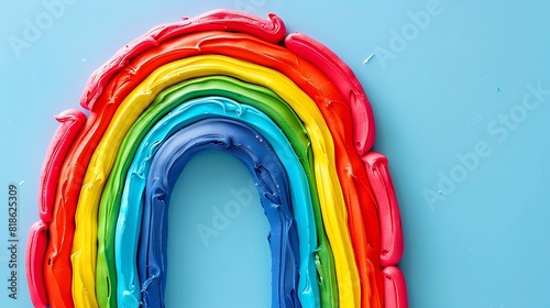 Colorful rainbow of plasticine on blue background photo