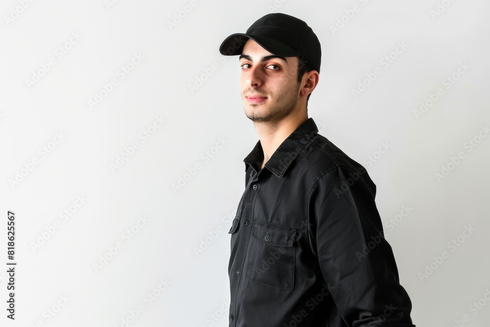 Studio Photography portrait of a male 25 years old American courier or delivery worker Studio Photography portrait of a male 25 years old American courier or delivery worker