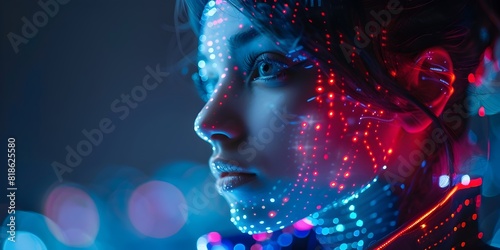 Captivating Digital Fashion Portrait with Futuristic Tech Inspired Motifs and Glowing Lights © Thares2020