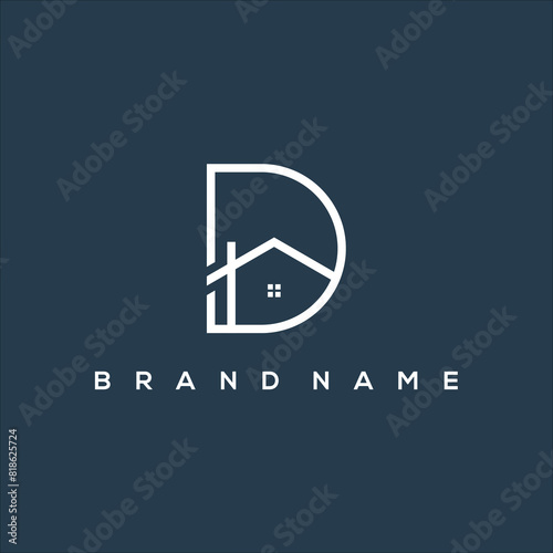 line art house logo and initial D vector