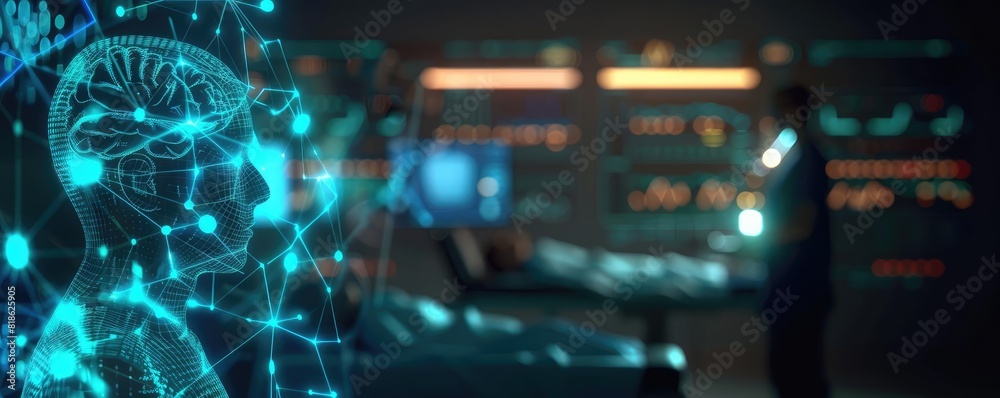 An advanced medical facility operating room with AI technology for surgical guidance and cloud networking systems for health monitoring