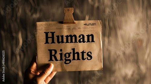 Man holding paper with Human Rights text 