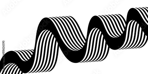 Black on white abstract perspective line stripes with 3d dimensional effect isolated on white. The geometric lines element design