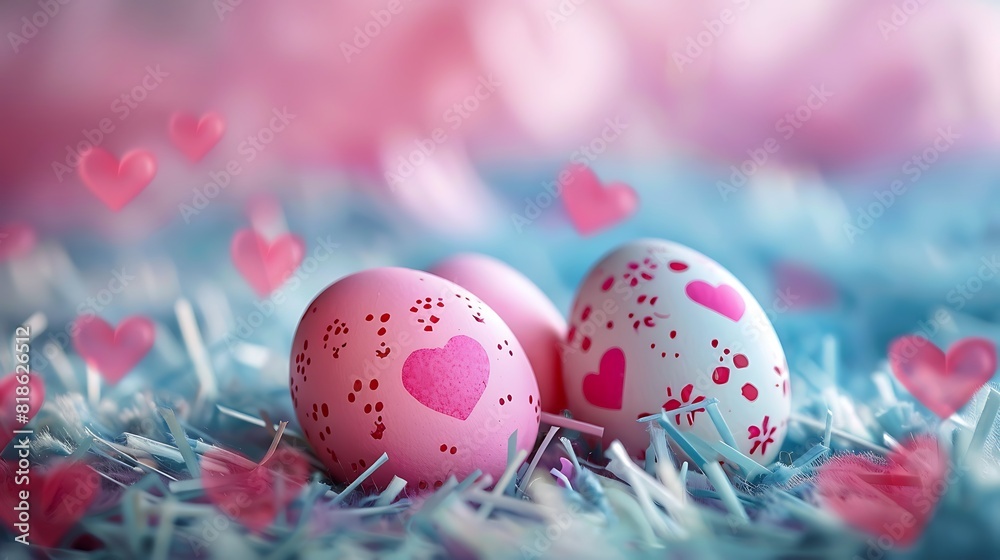 Cute Easter eggs with pink heart closeup