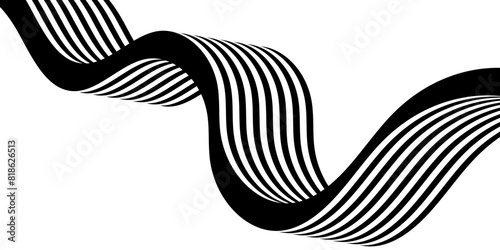 Black on white abstract perspective line stripes with 3d dimensional effect isolated on white. The geometric lines element design