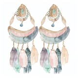 A watercolor painting of a pair of earrings. The earrings are made of gold and have a unique design. They are perfect for a special occasion or a night out on the town.