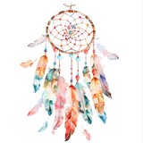 A beautiful watercolor painting of a dreamcatcher with colorful feathers