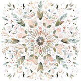 Create a watercolor painting of a floral mandala with a boho vibe. muted colors, and intricate details.