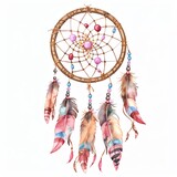 A beautiful watercolor painting of a dreamcatcher with a unique design